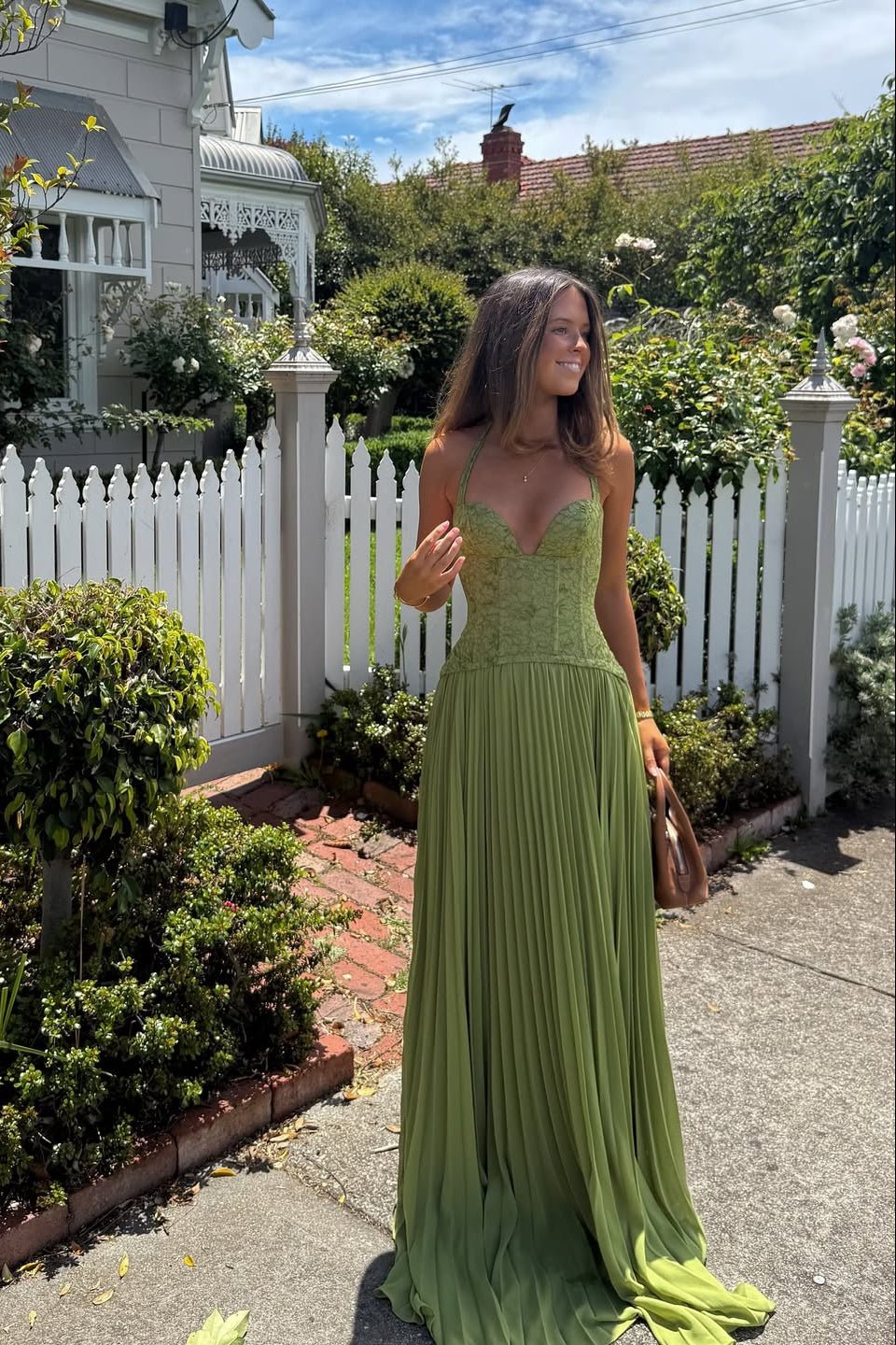 Vestido maxi Vivian plisado con corsé