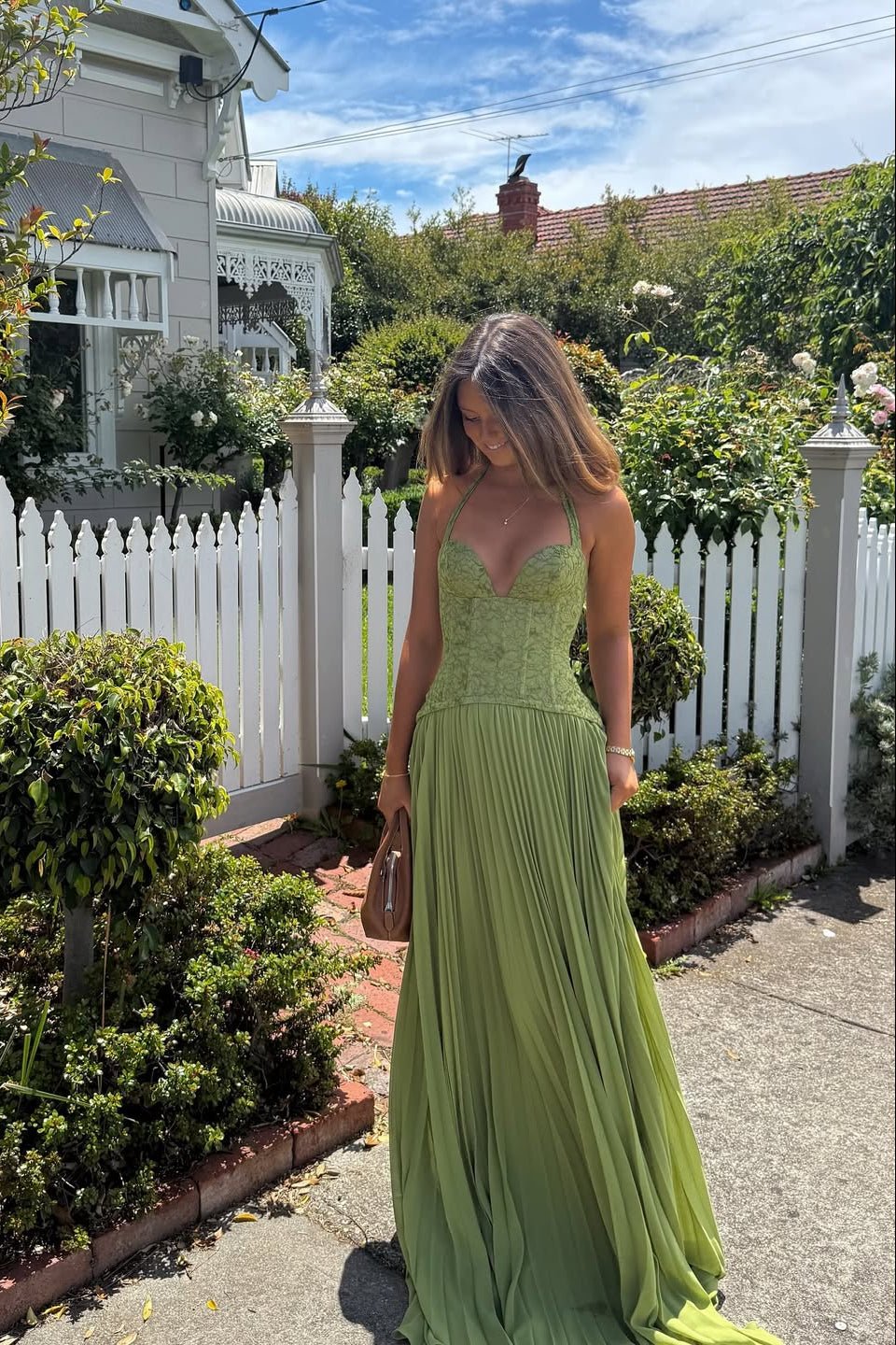 Vestido maxi Vivian plisado con corsé