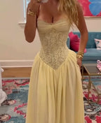 Gloria vestido maxi halter con corsé