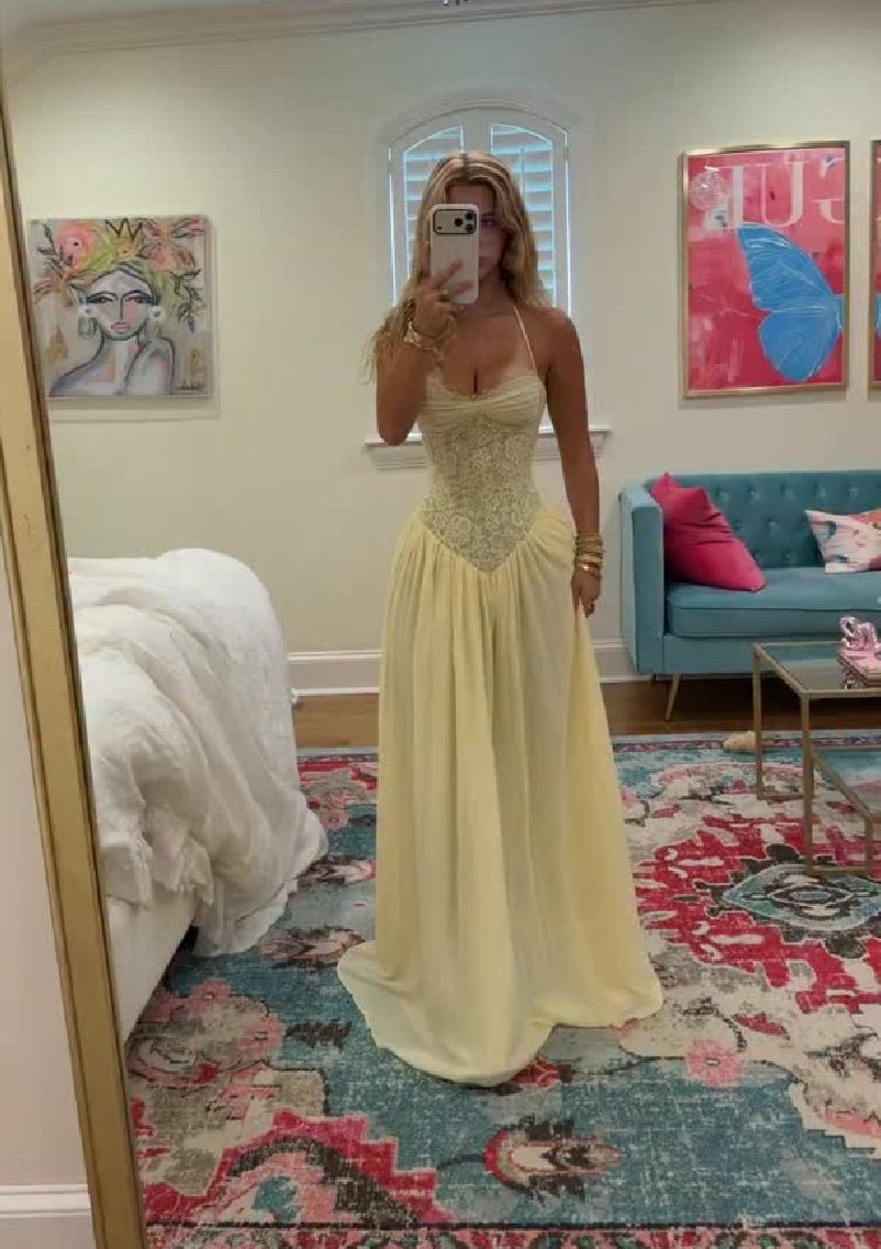 Gloria vestido maxi halter con corsé
