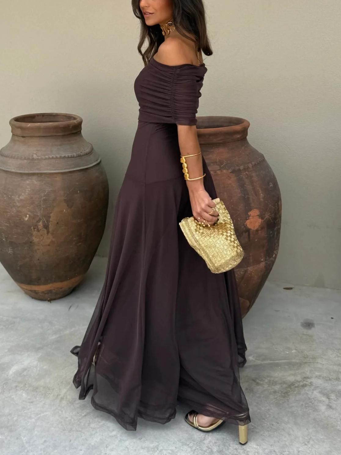 Anya vestido maxi drapeado