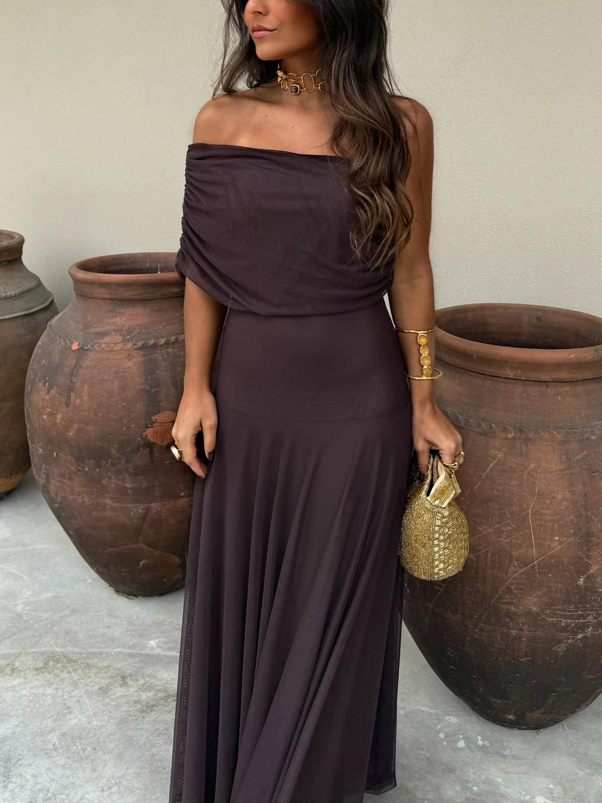 Anya vestido maxi drapeado