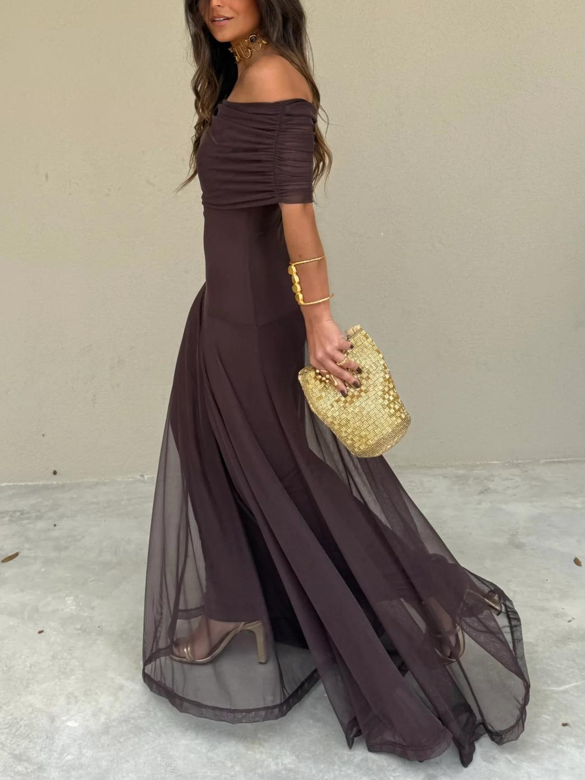 Anya vestido maxi drapeado