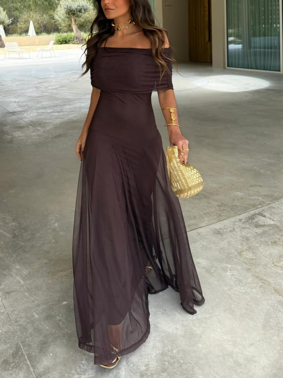 Anya vestido maxi drapeado