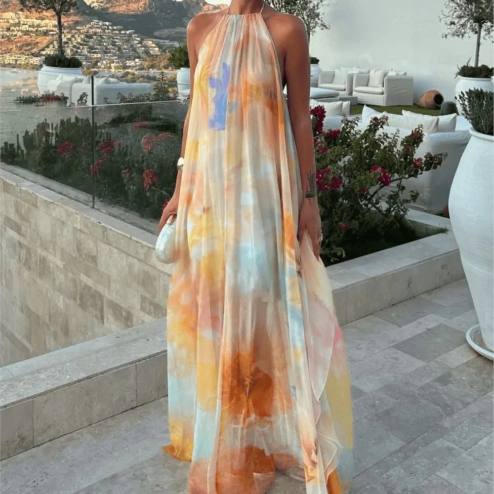 Vestido maxi Sophia halter con cordones
