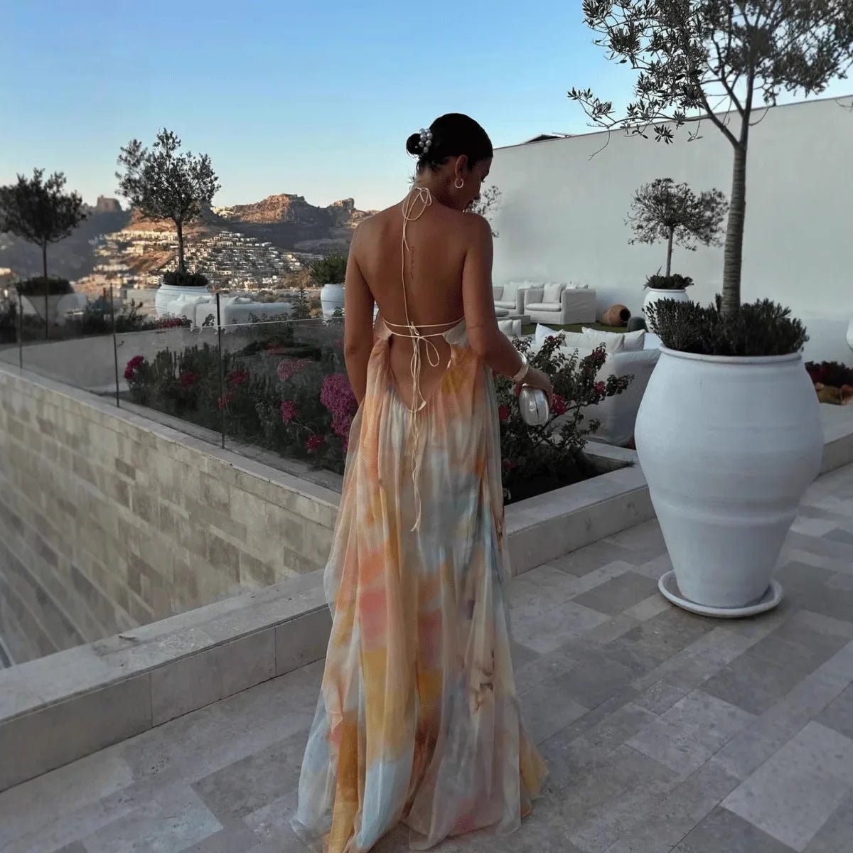 Vestido maxi Sophia halter con cordones