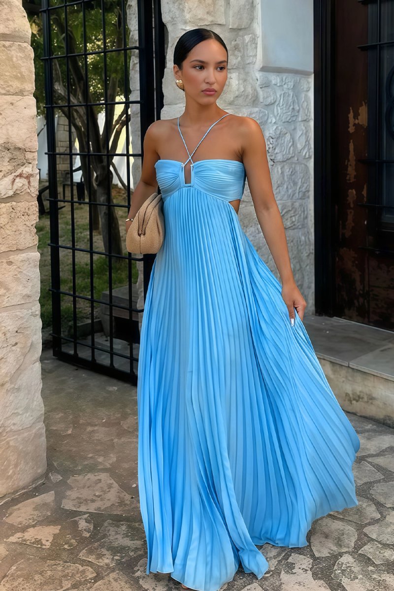 Vestido maxi Lindsay con aberturas y plisado