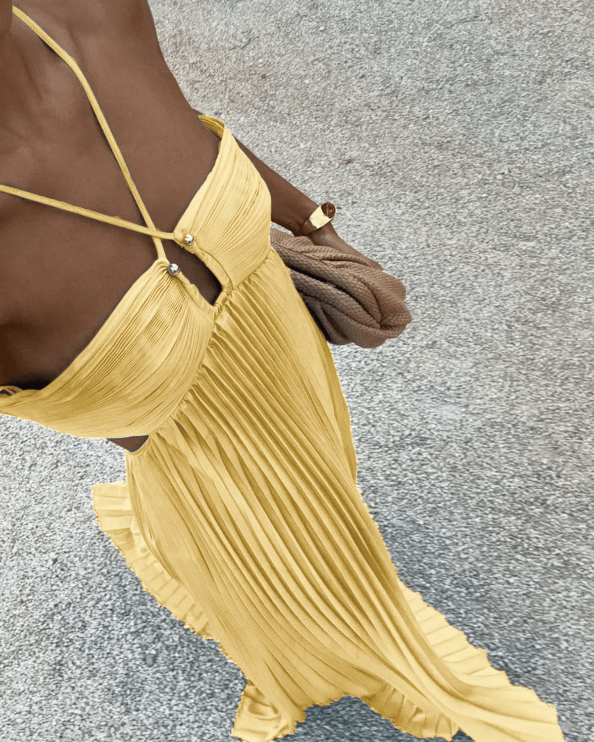 Vestido maxi Lindsay con aberturas y plisado