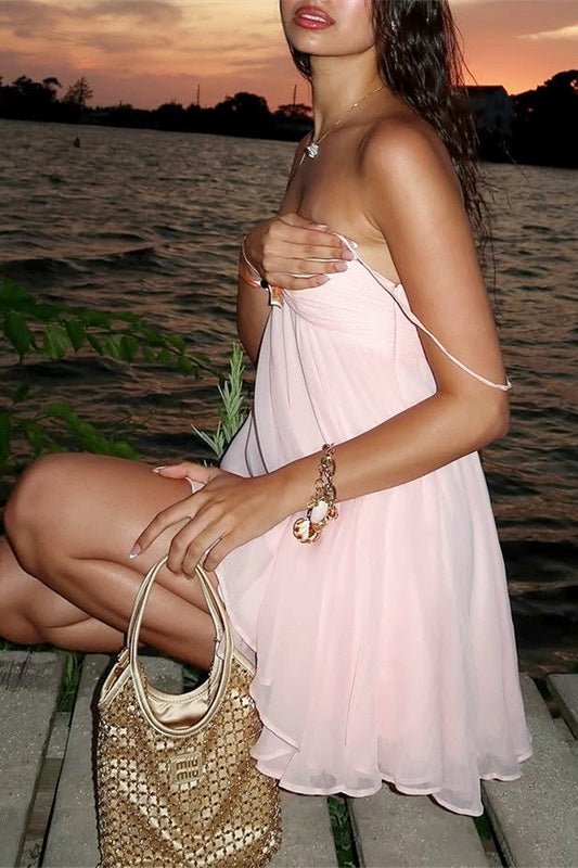 Vestido mini de gasa Mireille con hombros descubiertos