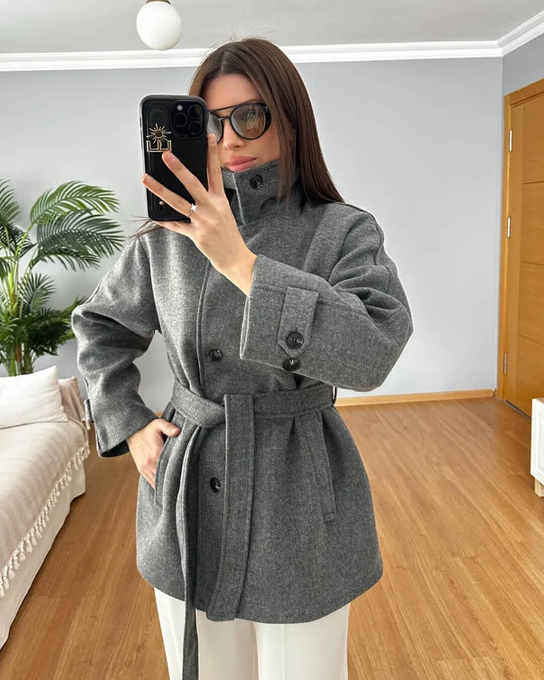Abrigo Felly de imitación de lana con cinturón