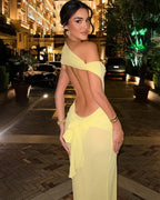 Leah Vestido Maxi de Malla con Espalda Descubierta
