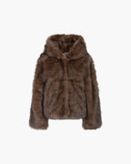 Abrigo corto con capucha de piel sintética Ivy