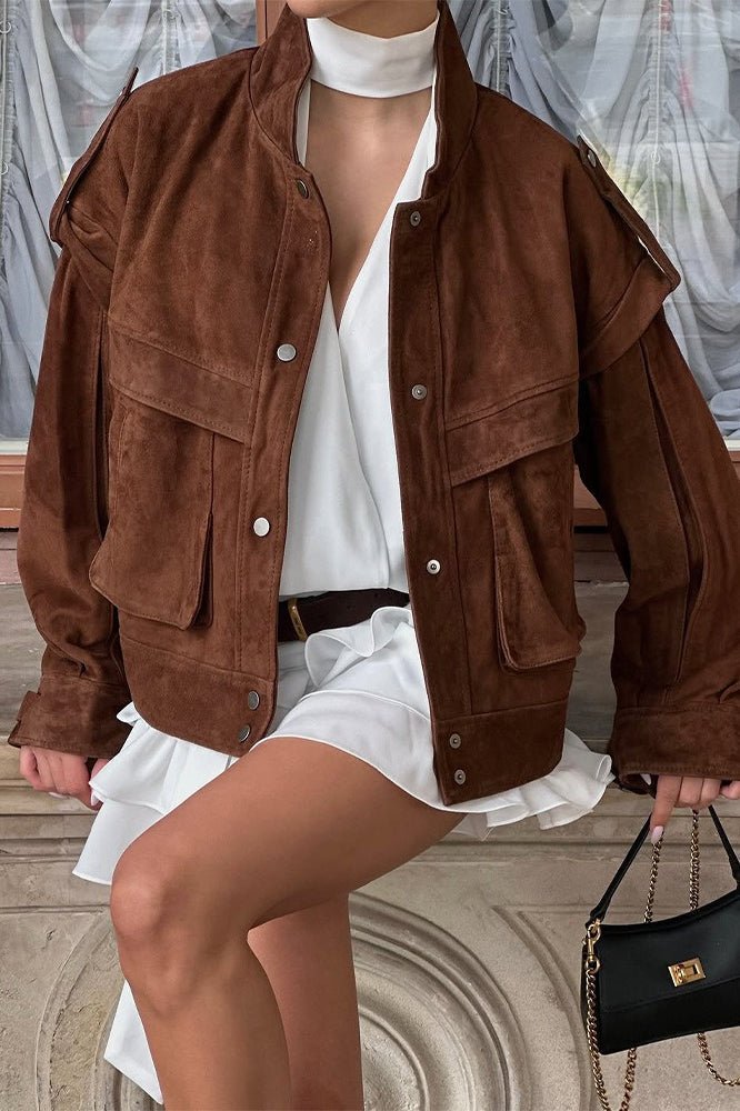 Mila chaqueta de ante sintético hombros anchos