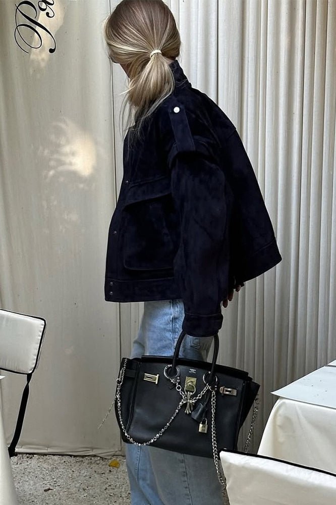 Mila chaqueta de ante sintético hombros anchos
