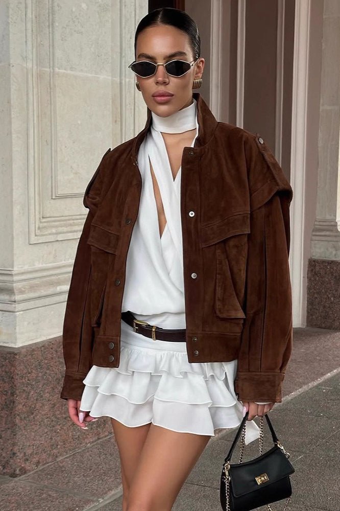 Mila chaqueta de ante sintético hombros anchos
