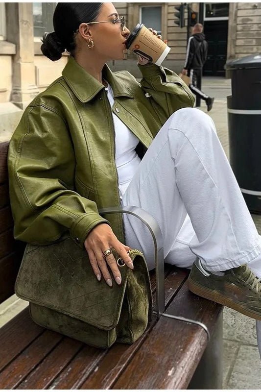 Chaqueta Bilge Vintage Verde envejecido de cuero sintético
