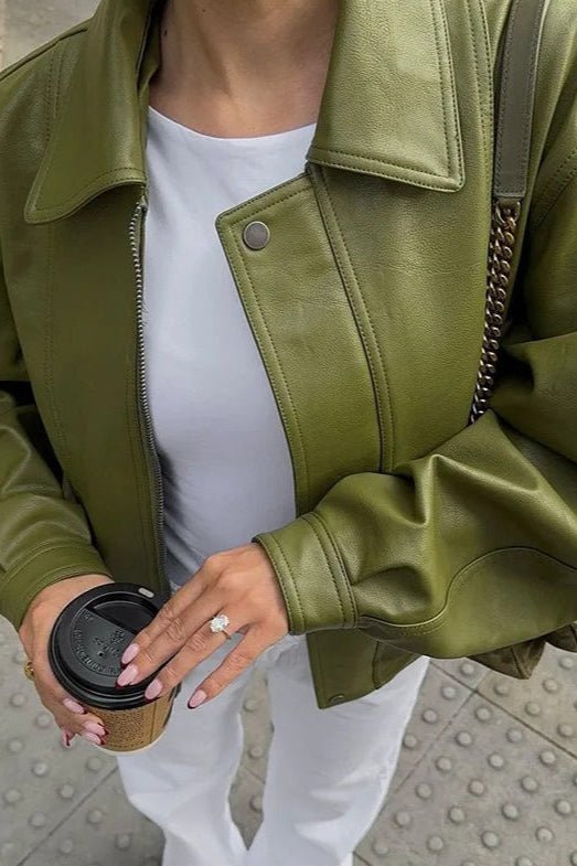 Chaqueta Bilge Vintage Verde envejecido de cuero sintético