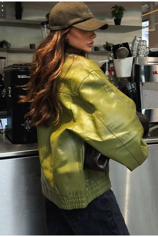Chaqueta Bilge Vintage Verde envejecido de cuero sintético