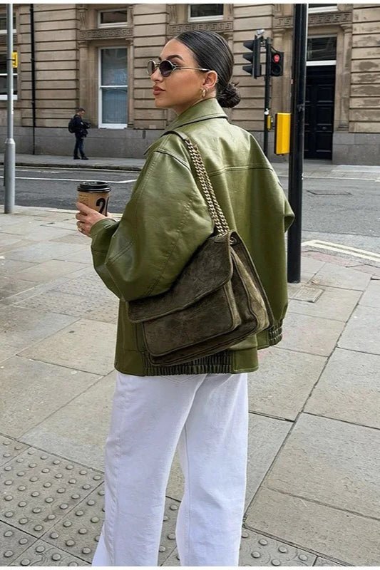 Chaqueta Bilge Vintage Verde envejecido de cuero sintético