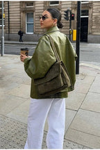 Chaqueta Bilge Vintage Verde envejecido de cuero sintético