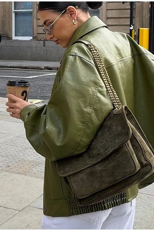 Chaqueta Bilge Vintage Verde envejecido de cuero sintético