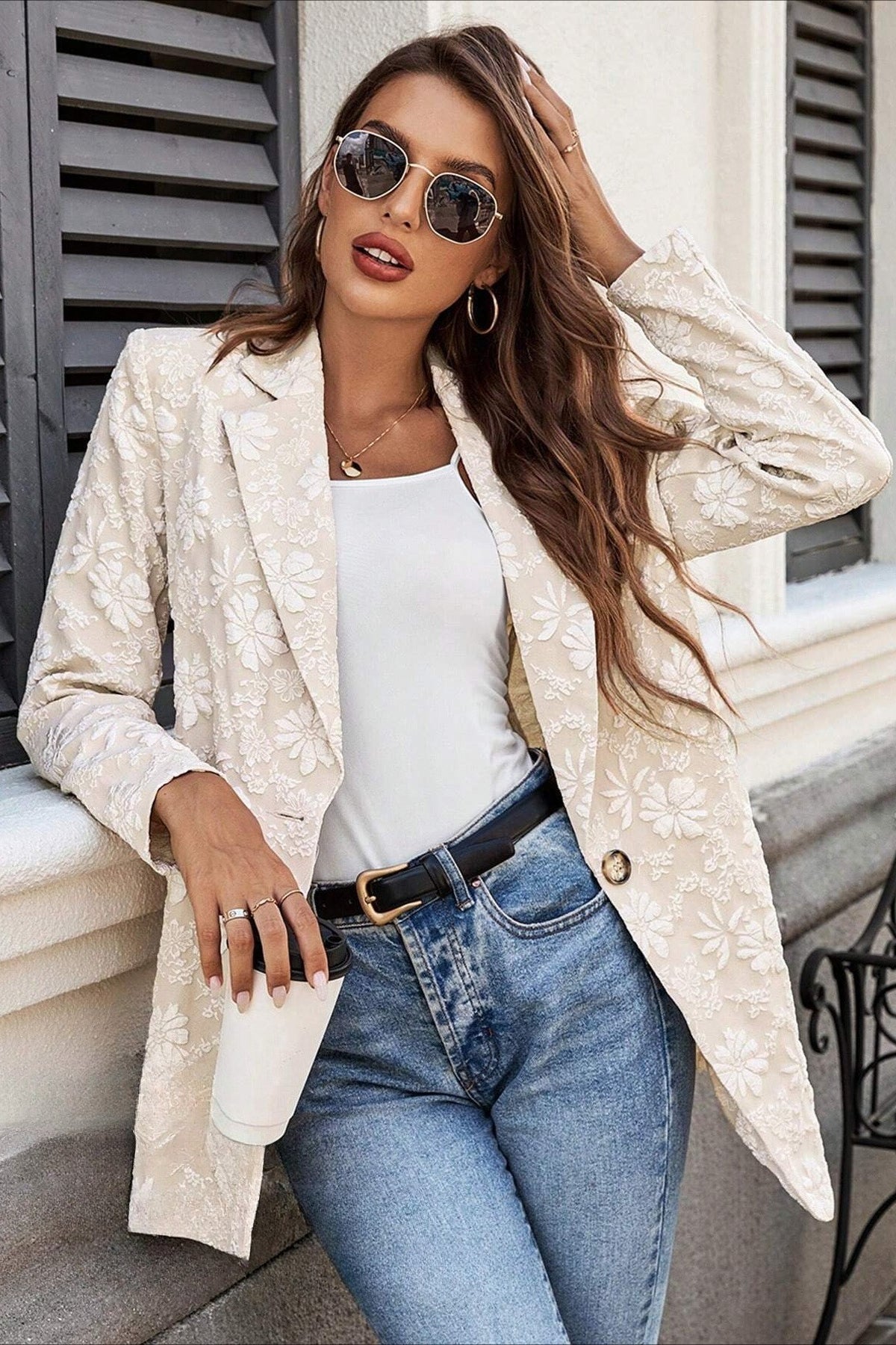 Blazer jacquard Nadia de un botón