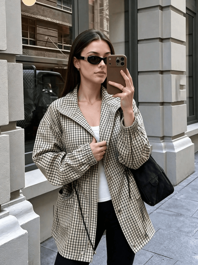 Ellen Chaqueta de Cuello Alto a Cuadros