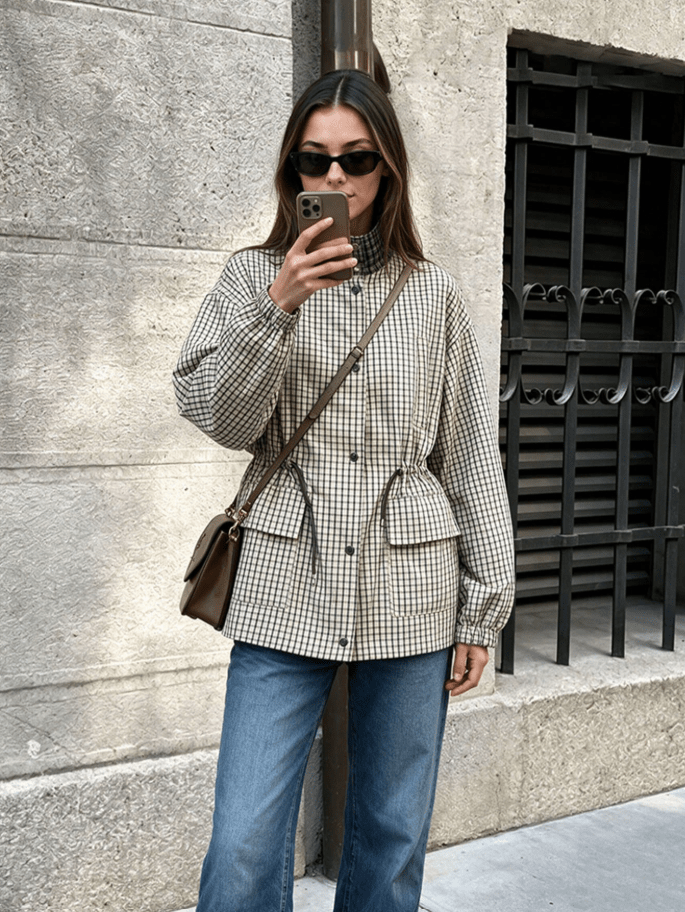 Ellen Chaqueta de Cuello Alto a Cuadros
