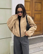 Chaqueta oversize de ante sintético con cremallera Ellie