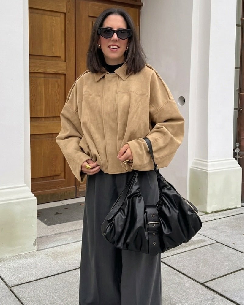 Chaqueta oversize de ante sintético con cremallera Ellie
