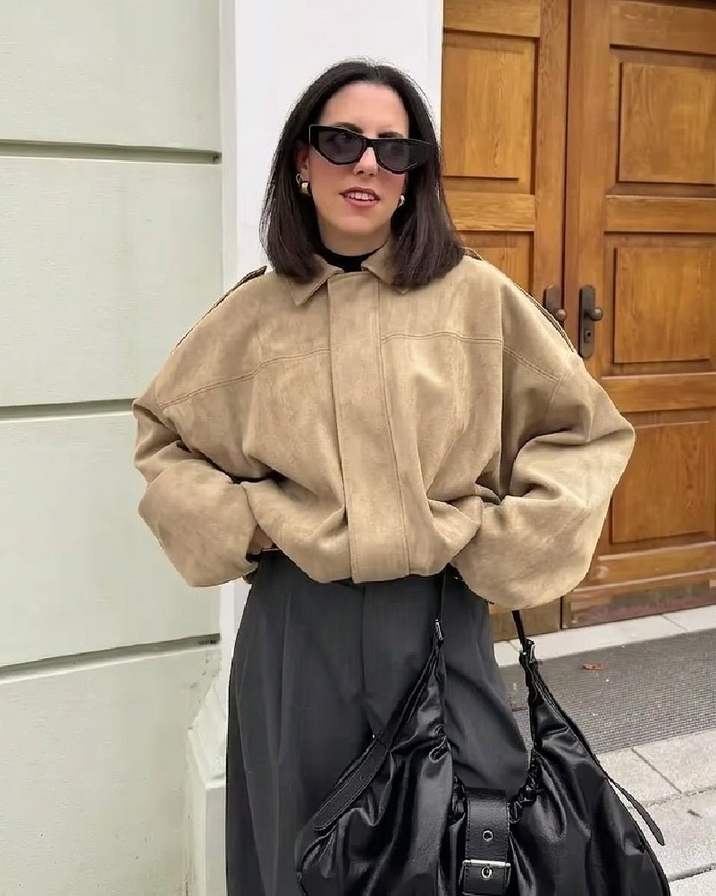 Chaqueta oversize de ante sintético con cremallera Ellie