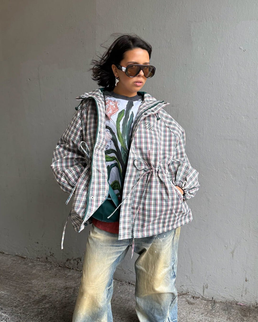 Erica Chaqueta retro a cuadros con capucha