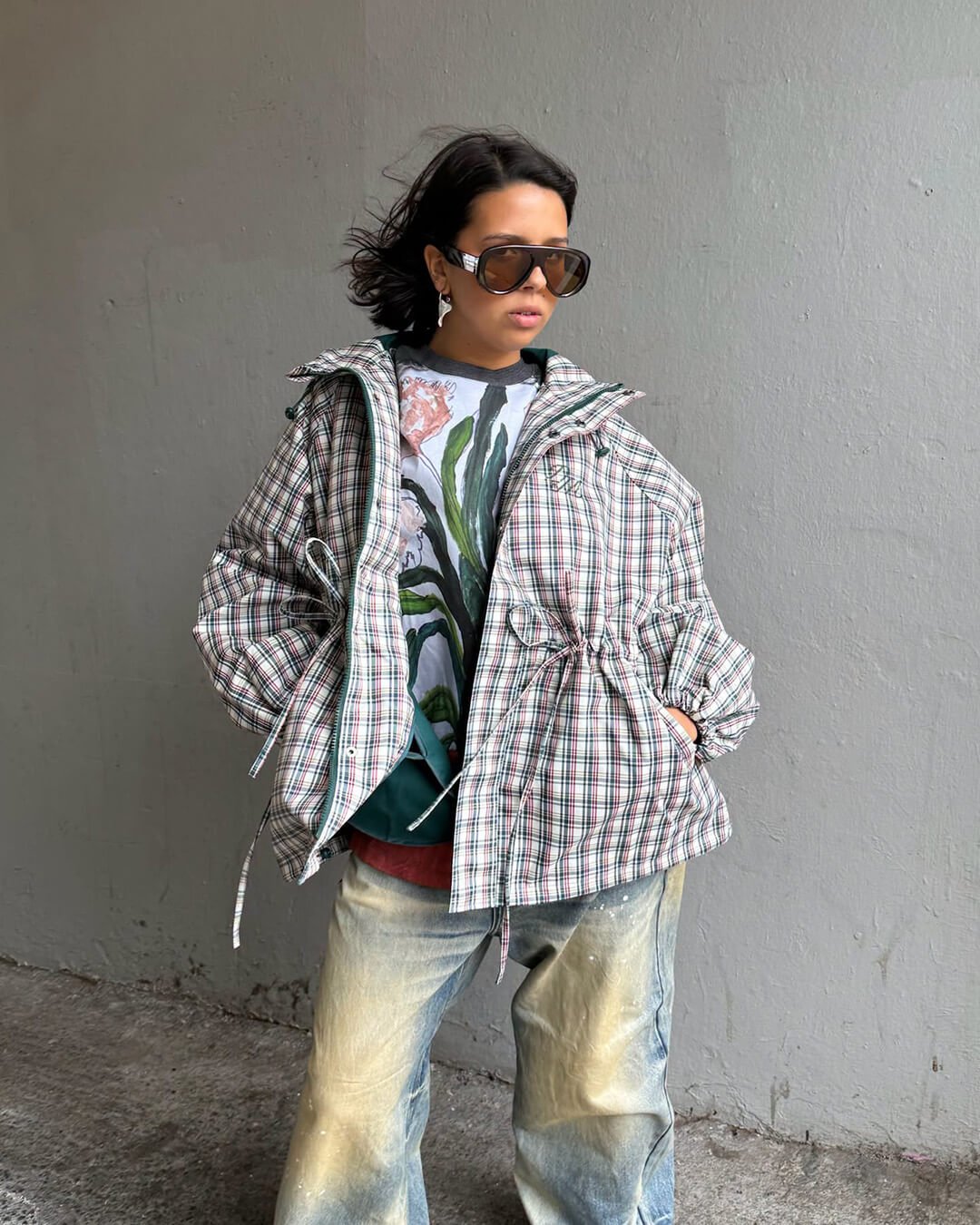 Erica Chaqueta retro a cuadros con capucha