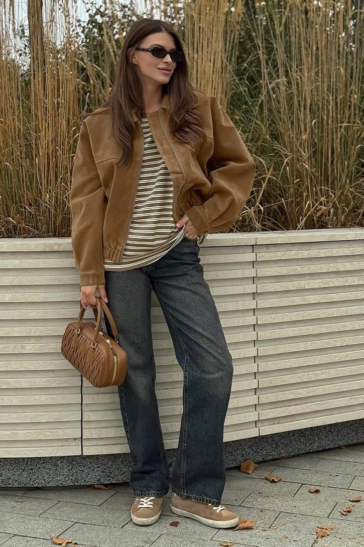 Genoveva ante sintético cremallera chaqueta relaxed