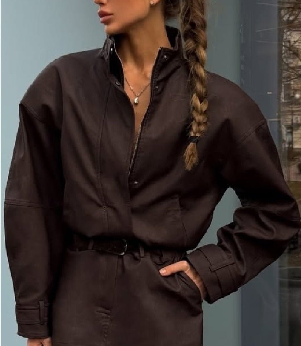 Chaqueta Linda de Ante Sintético con Cremallera