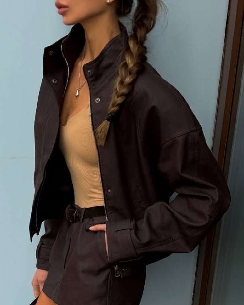 Chaqueta Linda de Ante Sintético con Cremallera