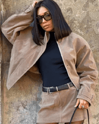 Chaqueta Linda de Ante Sintético con Cremallera