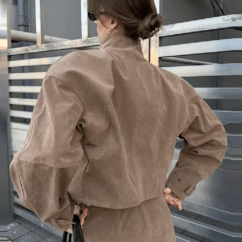 Chaqueta Linda de Ante Sintético con Cremallera