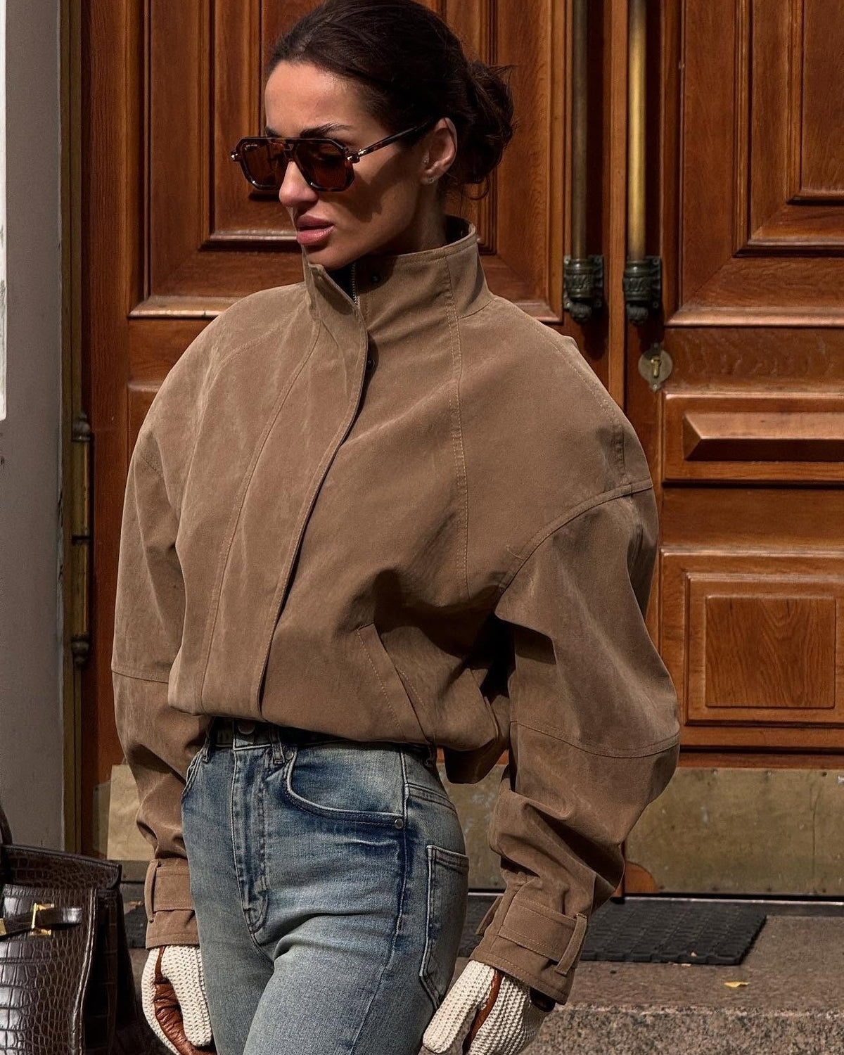 Chaqueta Linda de Ante Sintético con Cremallera