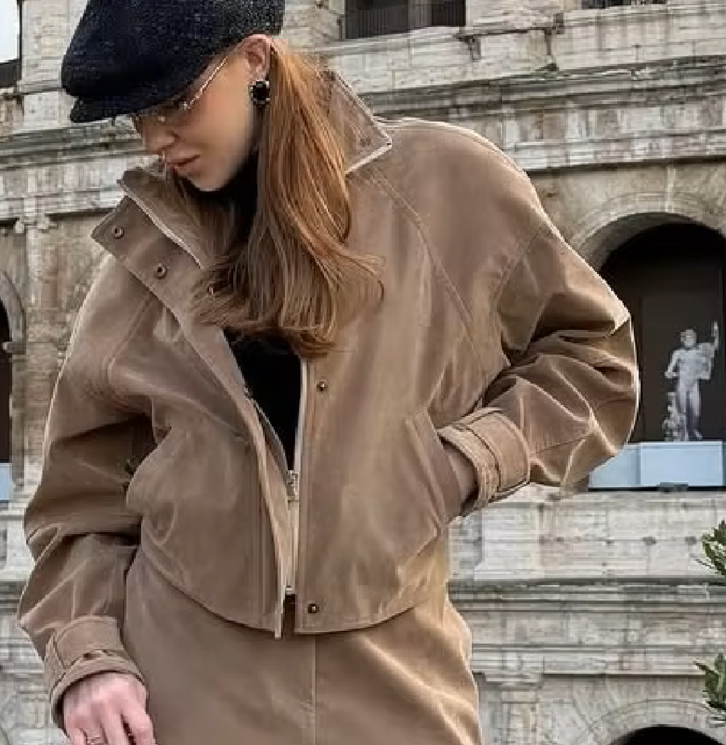 Chaqueta Linda de Ante Sintético con Cremallera