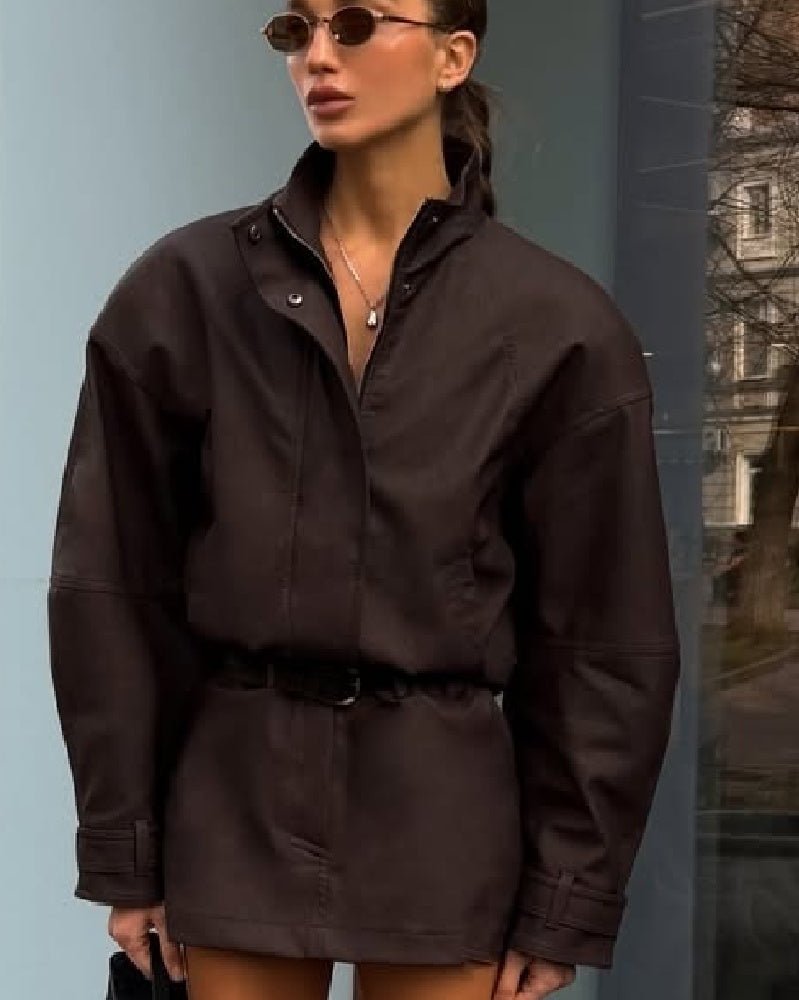 Chaqueta Linda de Ante Sintético con Cremallera
