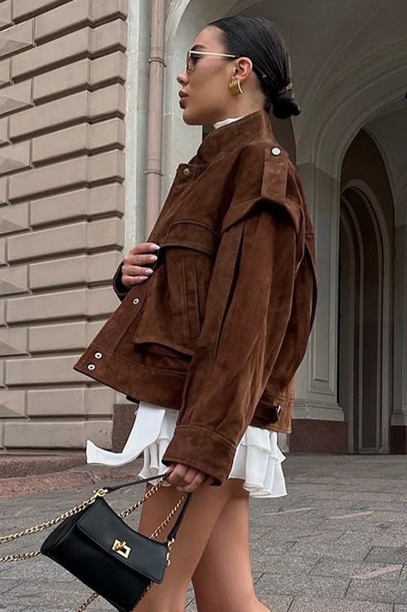 Mila chaqueta de ante sintético hombros anchos