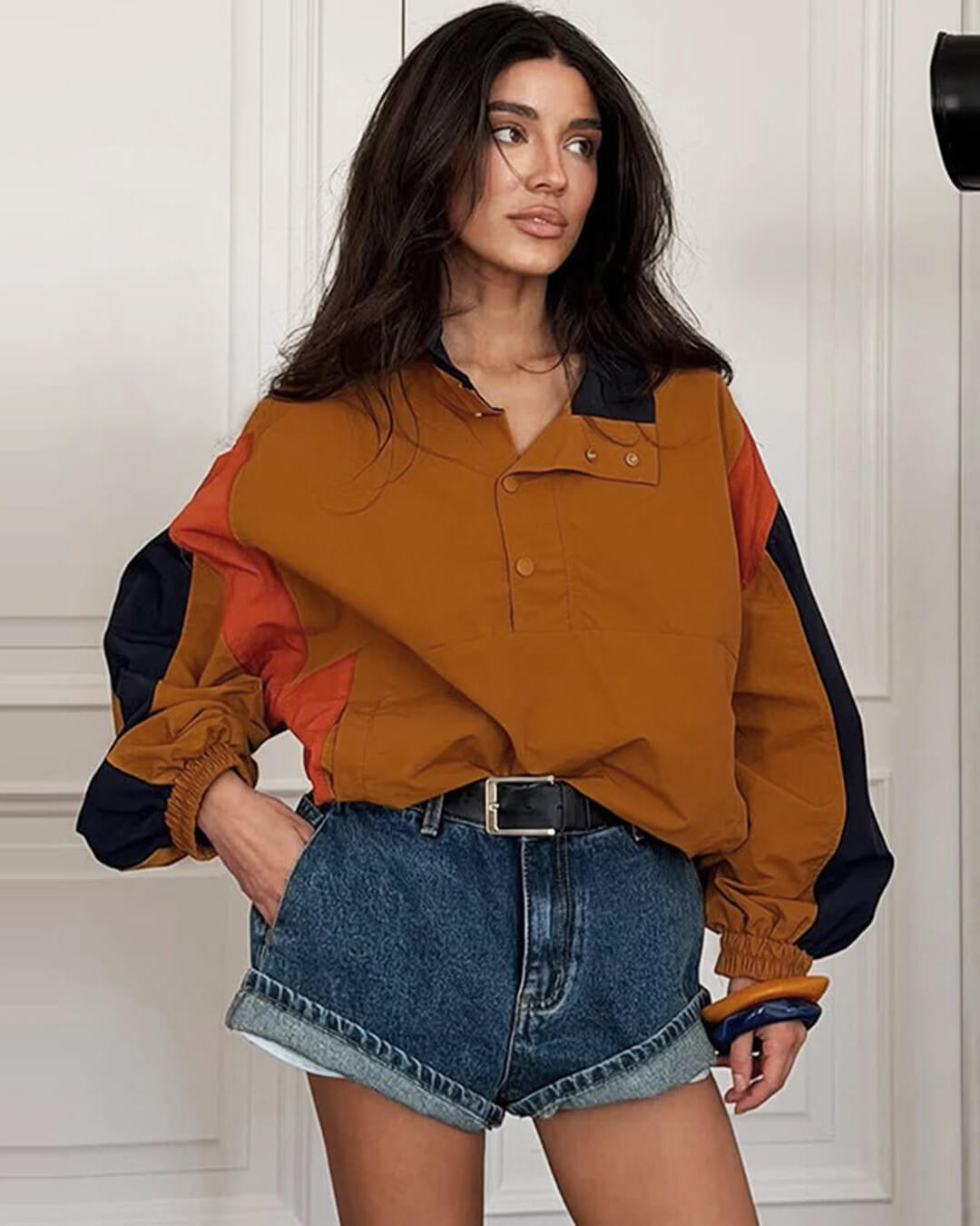 Nerea Chaqueta Corta Oversize con Bloques de Color