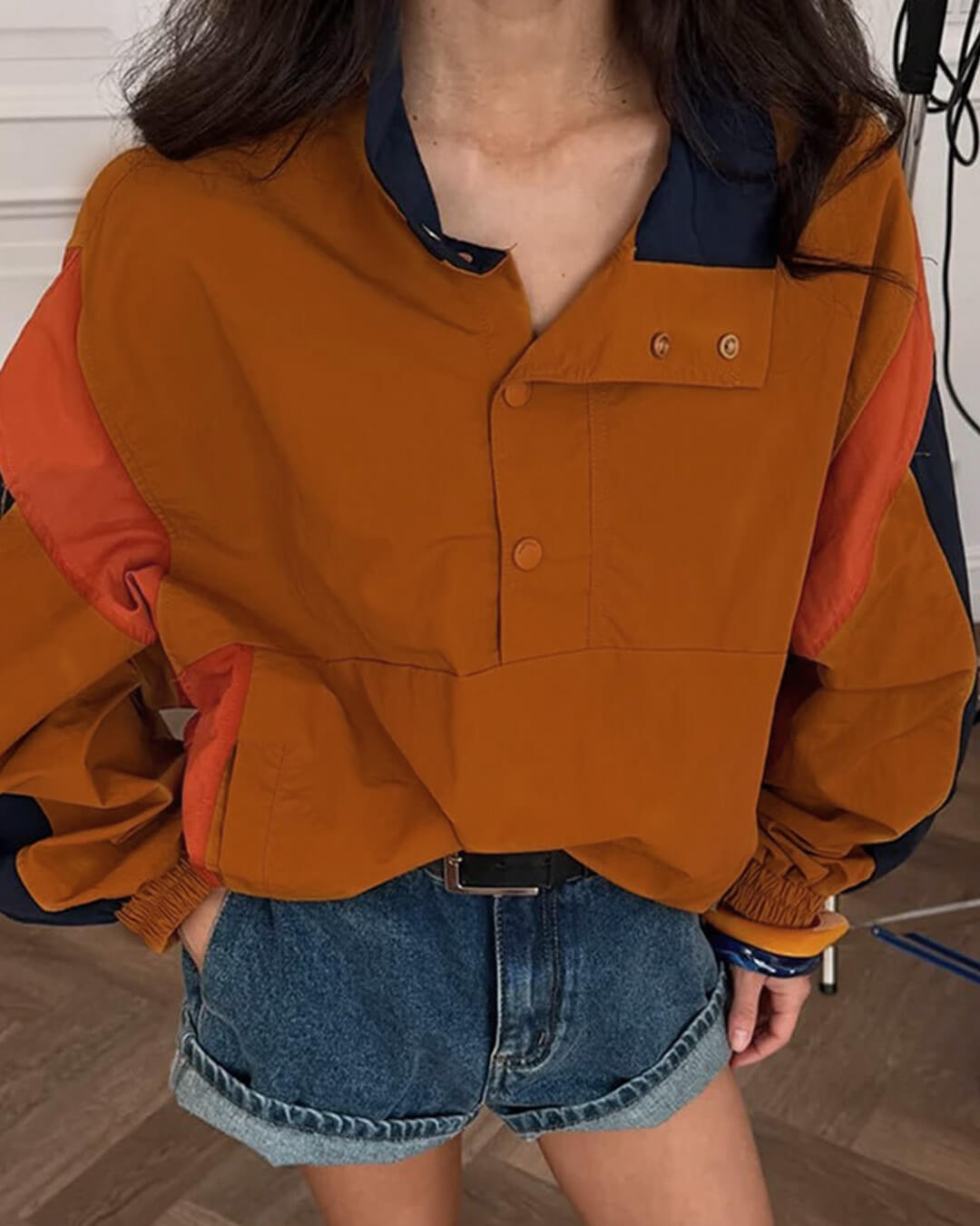 Nerea Chaqueta Corta Oversize con Bloques de Color
