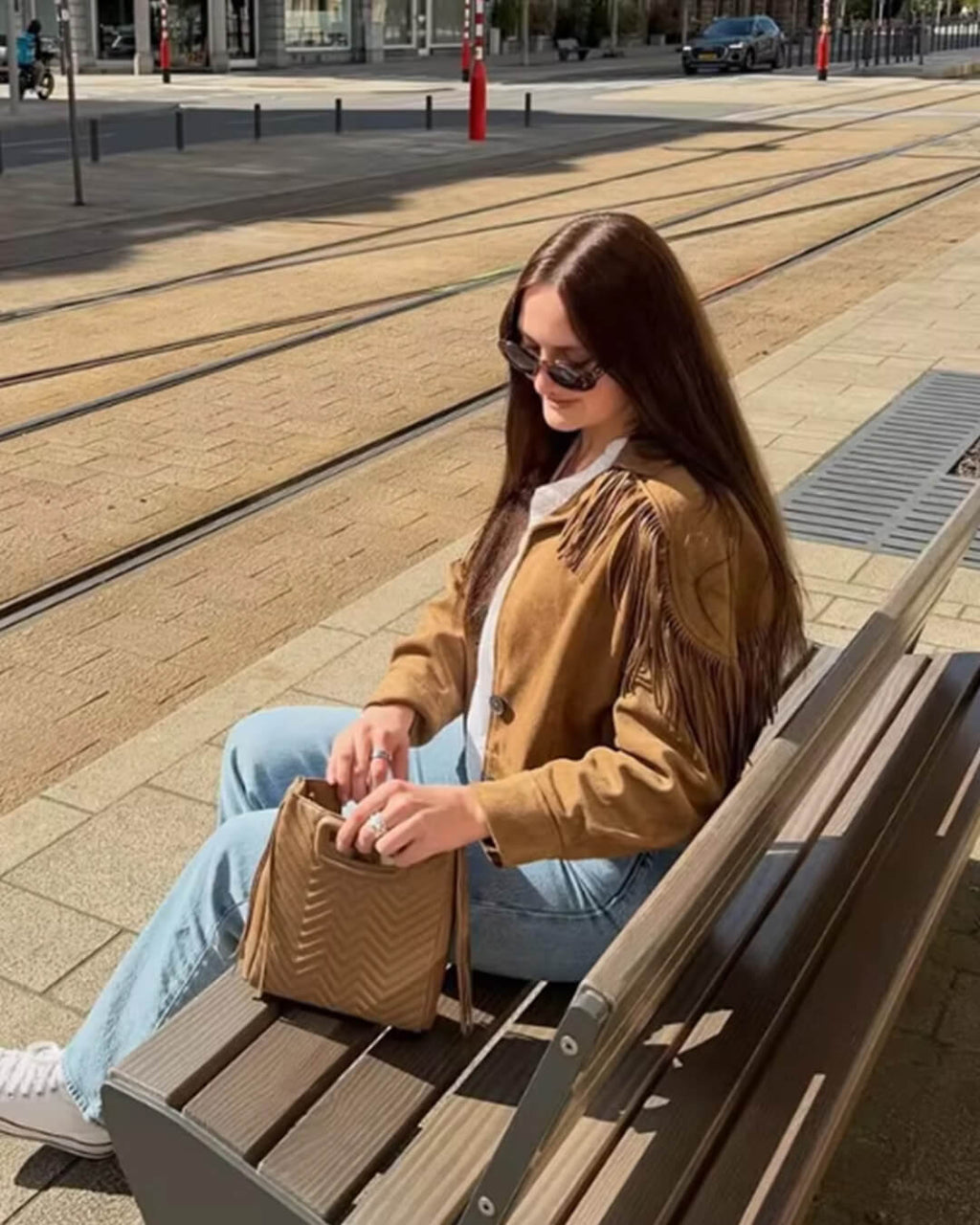 Chaqueta western Nicole de ante sintético con flecos