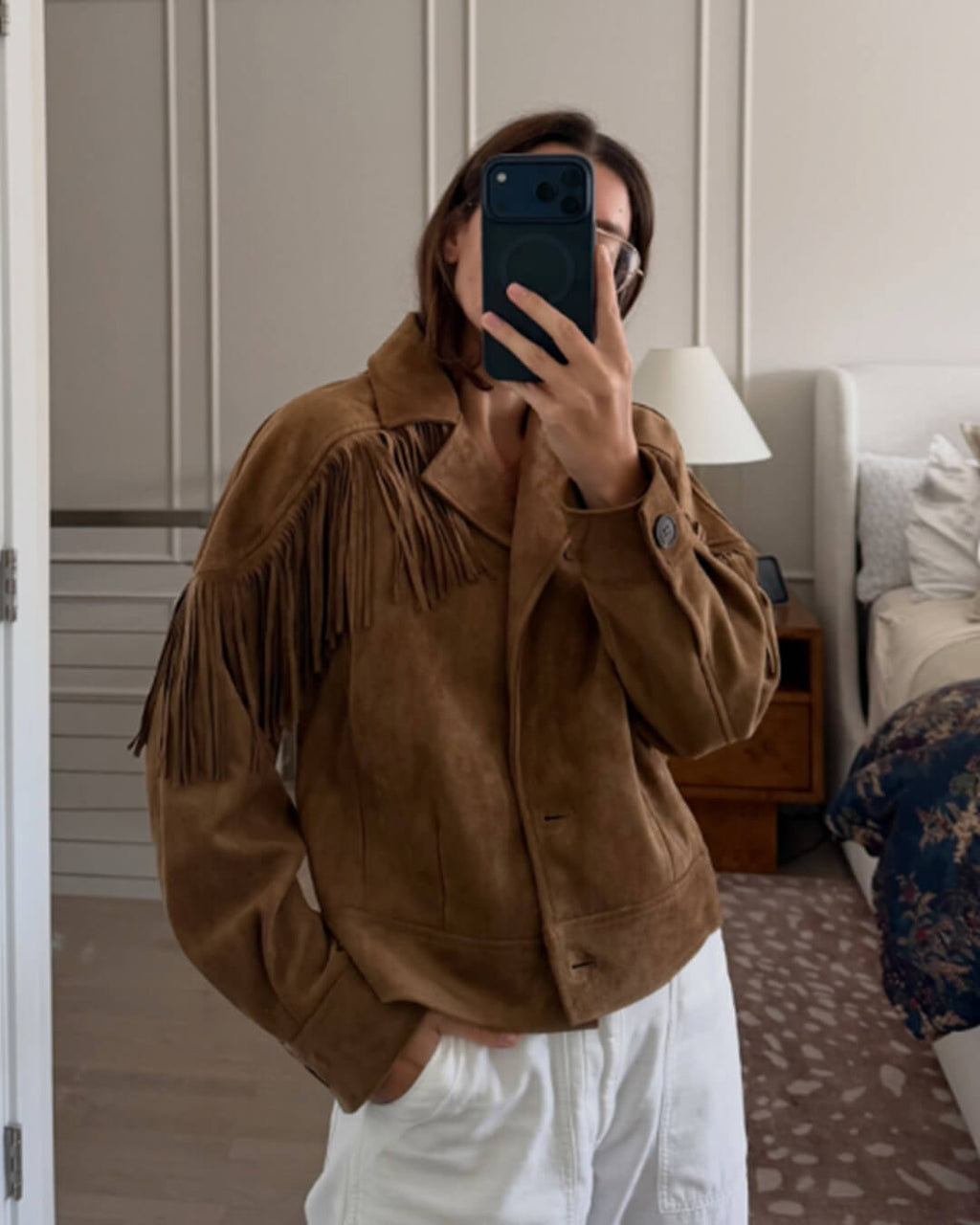 Chaqueta western Nicole de ante sintético con flecos