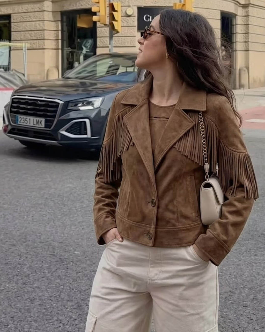 Chaqueta western Nicole de ante sintético con flecos