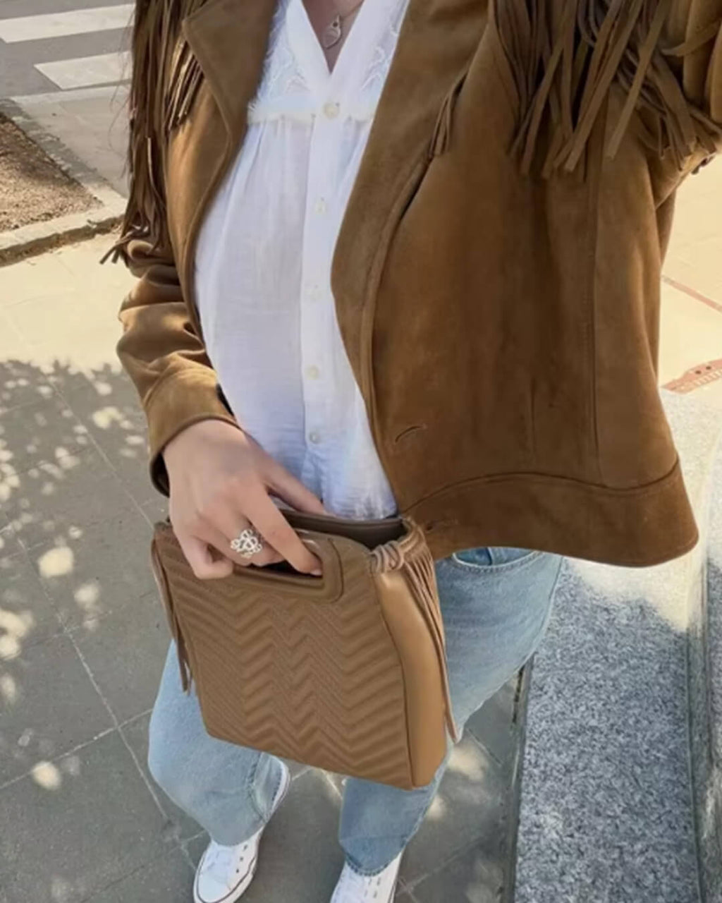 Chaqueta western Nicole de ante sintético con flecos