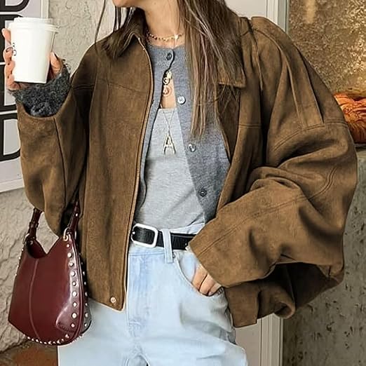 Nina Vintage chaqueta de ante sintético khaki