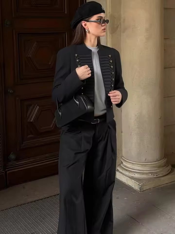 Nora chaqueta Napoleón militar de cuero sintético